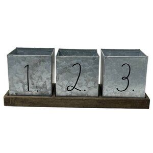 Rae Dunn Numbered Galvanized Tin Organizer with Wood Tray 1 2 3 College Office